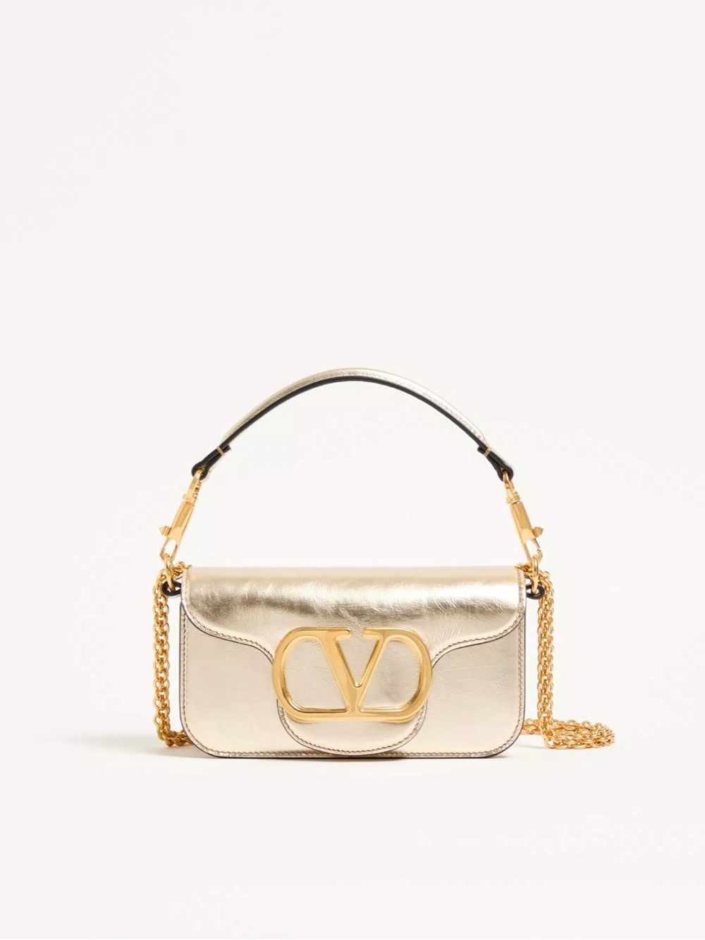 Valentino Garavani Gold Metallic VLogo Chain Shoulder Bag